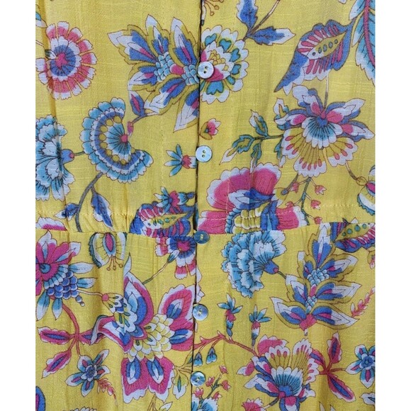 Nanette Lepore Yellow Floral Tiered Lined Sleeveless Button Up Dress Size 8 - Picture 3 of 9